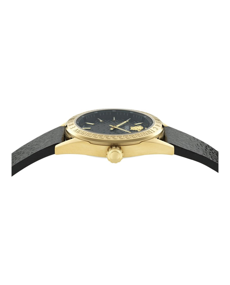 Versace Versace Two-Hand Quartz Watch With Black Guilloche Dial