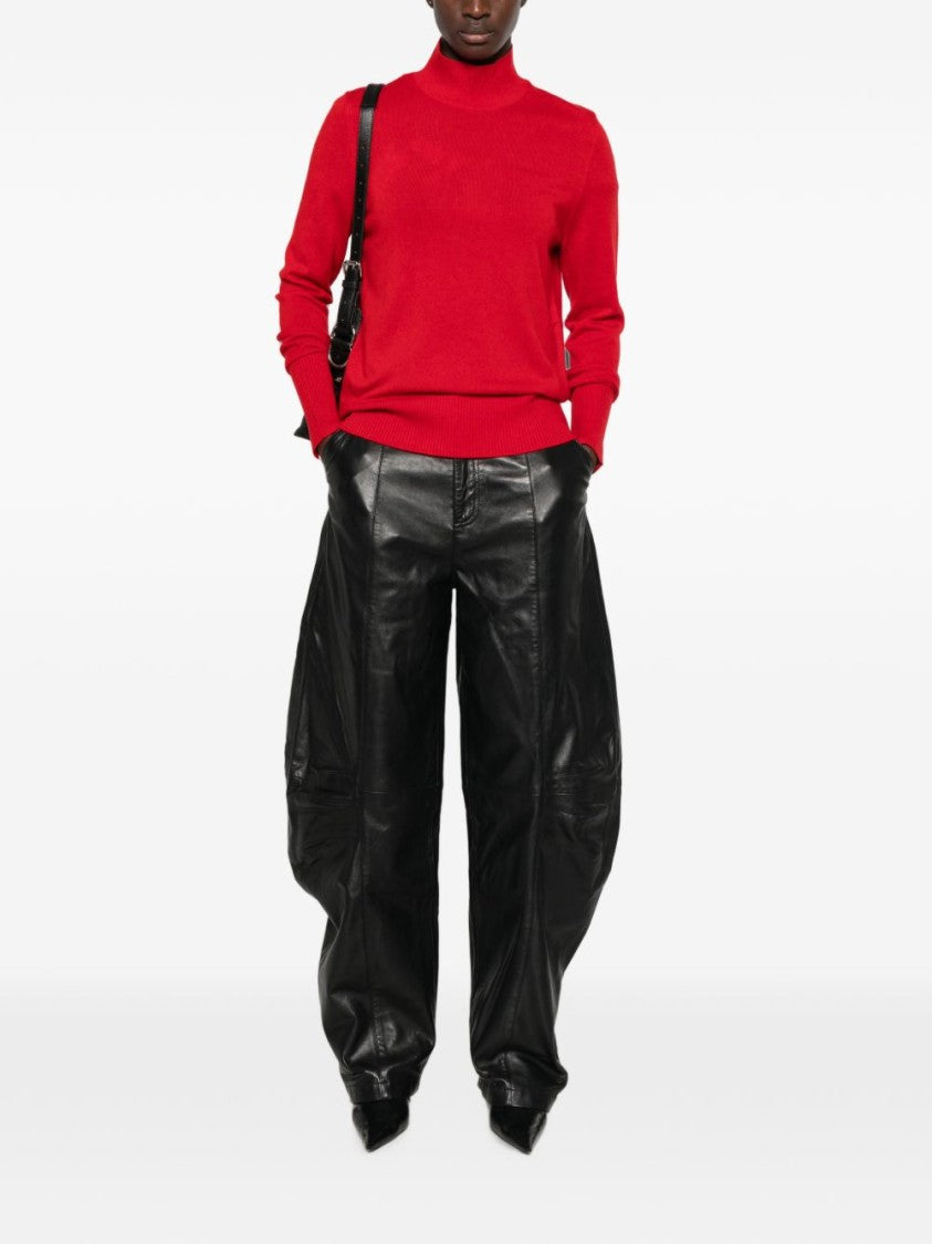 Pinko High Neck Notch Detail Ribbed Accents Sweater