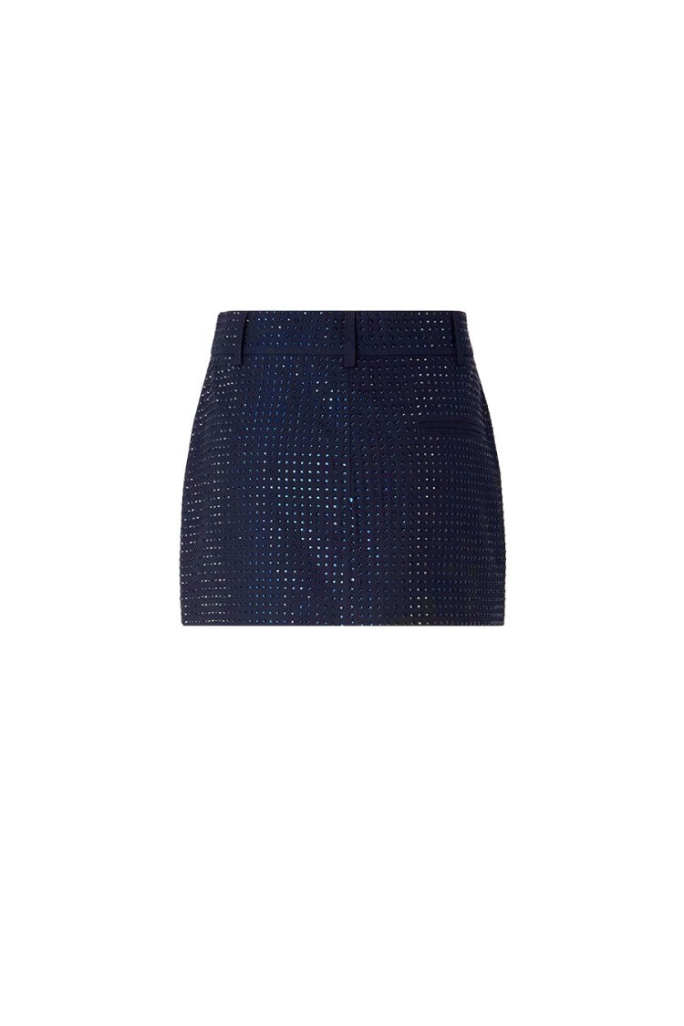 Pinko Navy Polyester-Viscose Blend Crystal-Embellished Wrap Skirt
