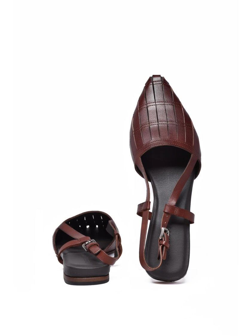 Pantanetti Brown Pointed-Toe Woven Leather Flats