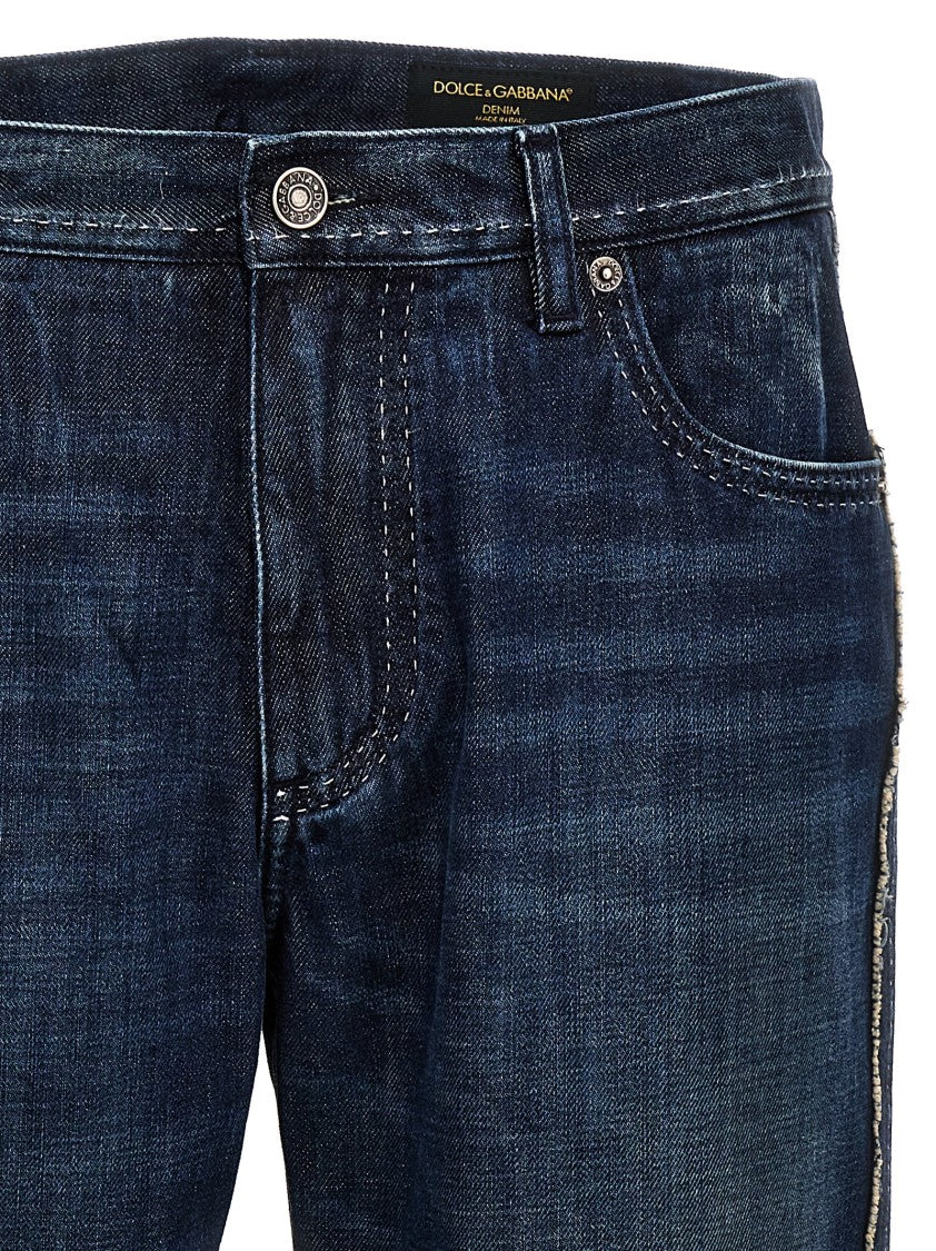 Dolce & Gabbana Dark Denim Jeans With Frayed Side Stitching