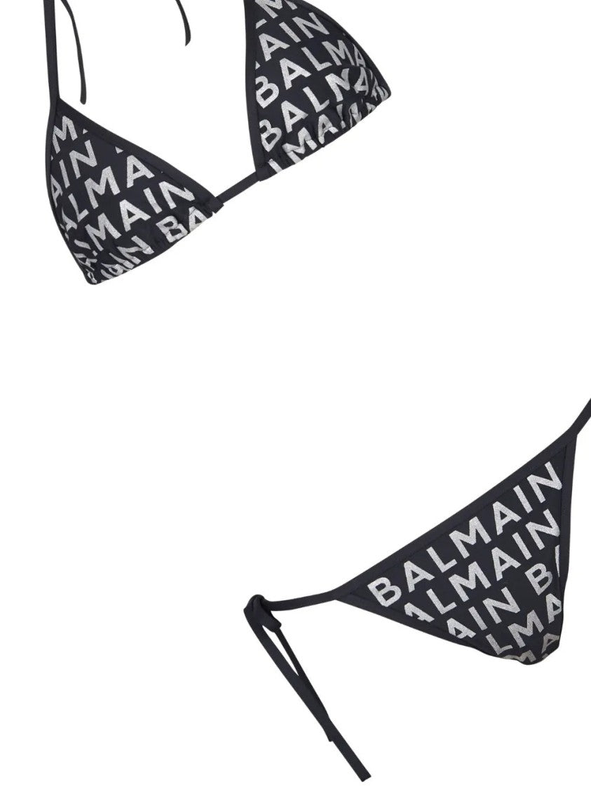 Balmain Classic Triangle Bikini With Bold Logo Pattern