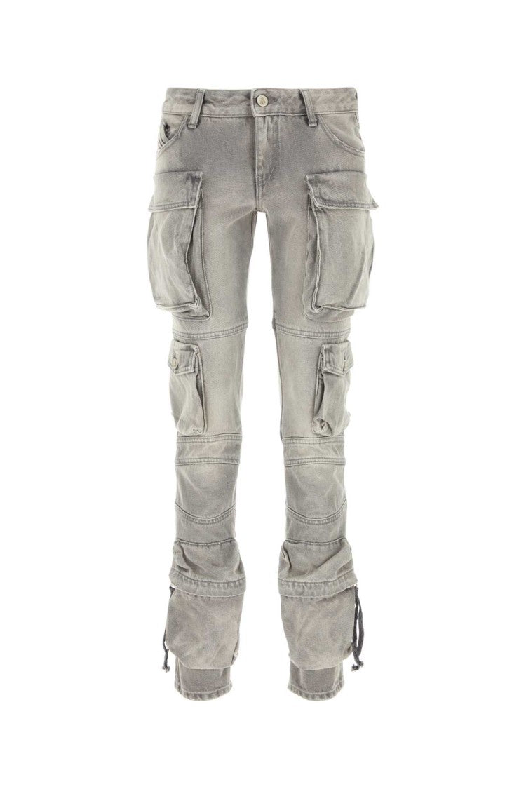 The Attico Slim Fit Grey Denim Jeans With Cargo Pockets