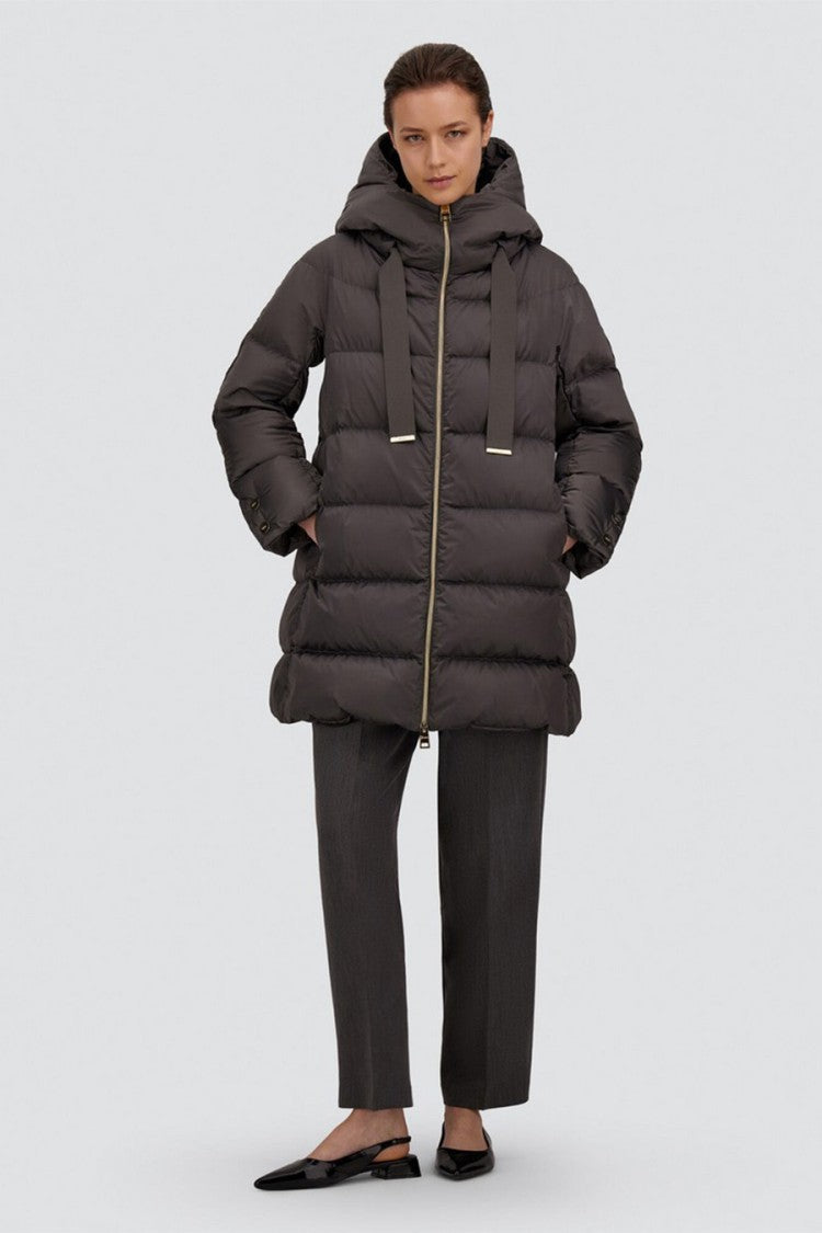 Herno Grey Polyester Funnel-Hood Puffer Coat