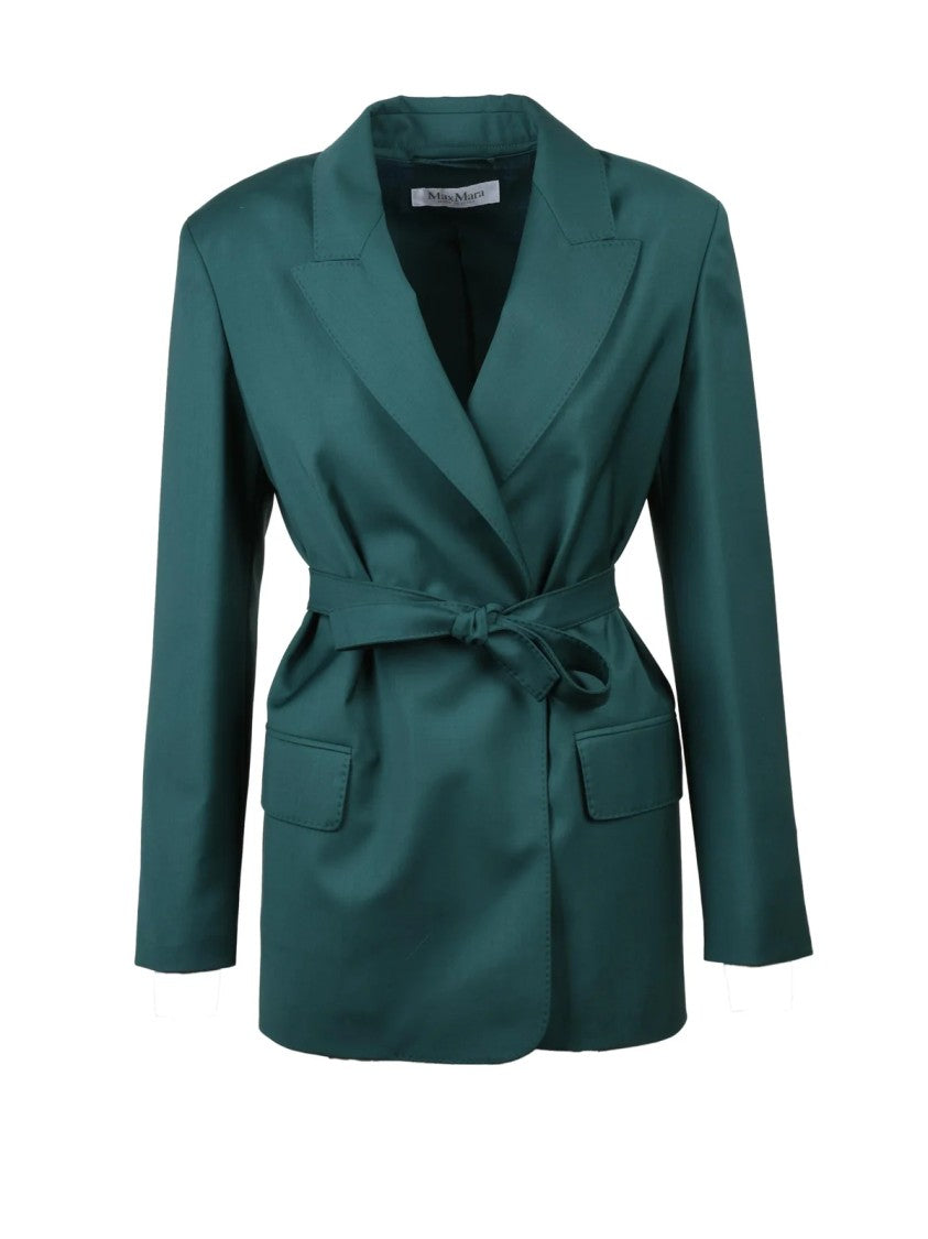 Max Mara Green Virgin Wool Belted Jacket