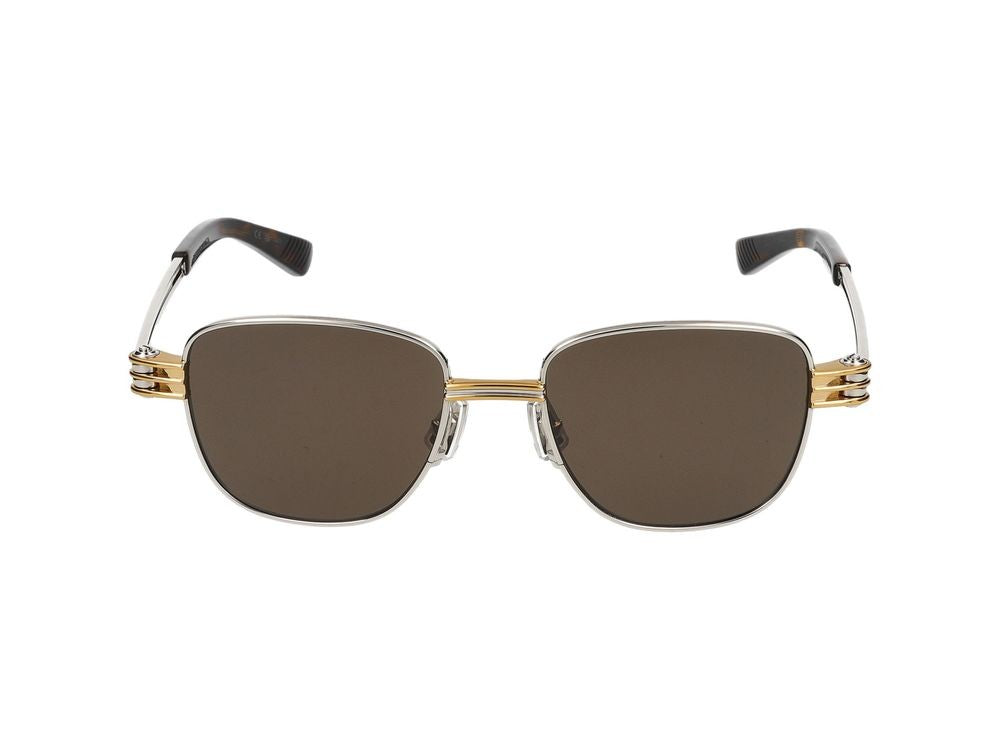 Bottega Veneta Silver Tortoiseshell Tips Metal Frame Sunglasses