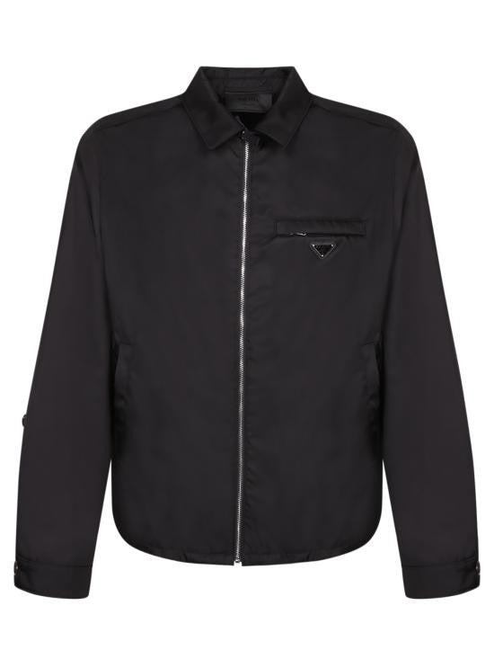 Prada Black Jacket With Classic Collar And Zippered Pocket