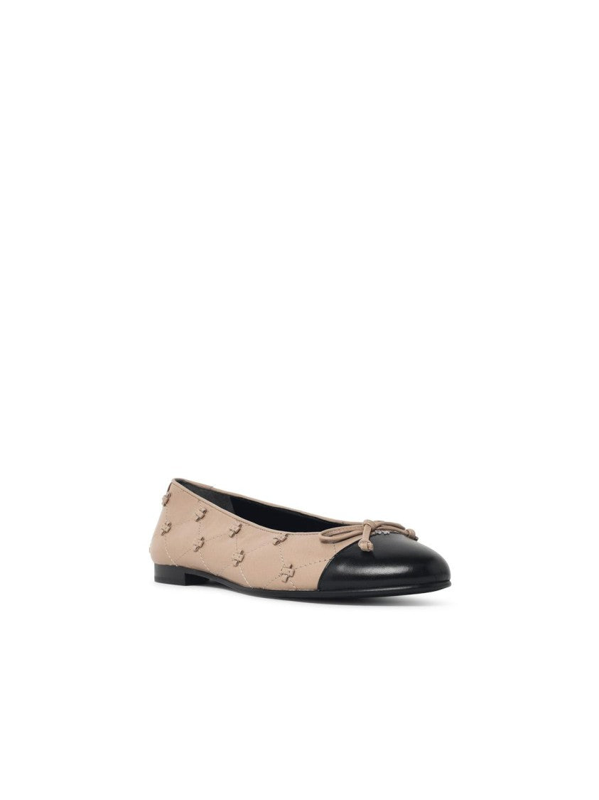 Tory Burch 'Bunny' Beige Leather Ballet Flats