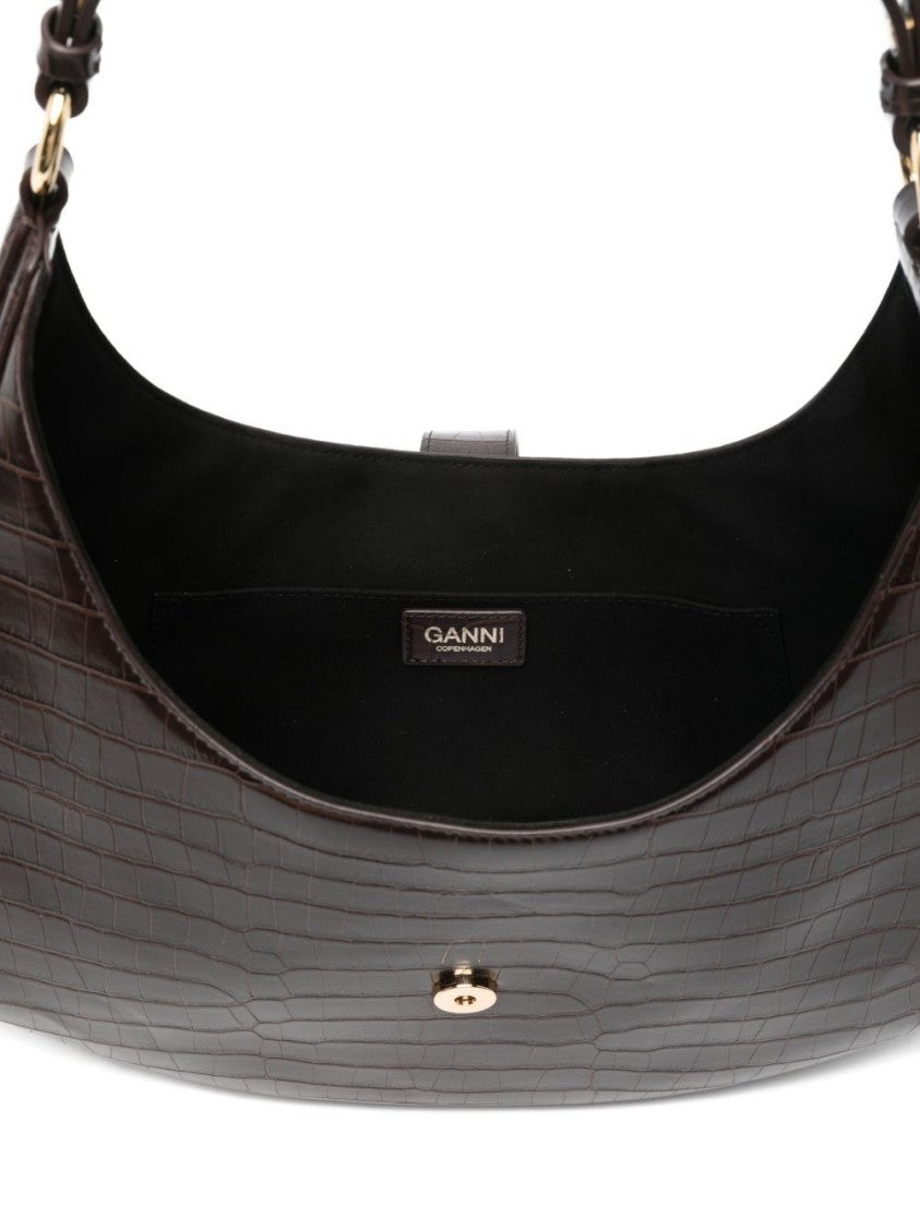 Ganni Crescent Shape Crocodile-Embossed Shoulder Bag