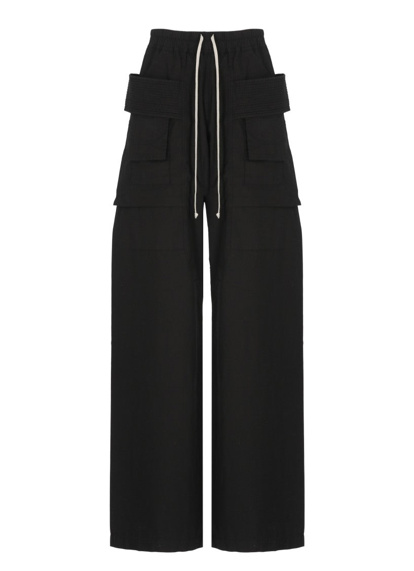 Drkshdw By Rick Owens Black Creatch Wide Cotton Cargo Pants