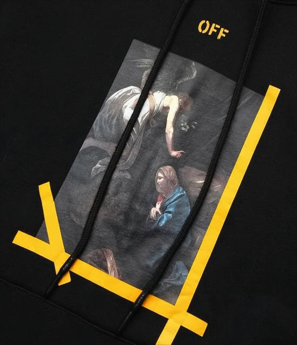 Off-White Black Hoodie With Graphic Print And Iconic Arrow Motif