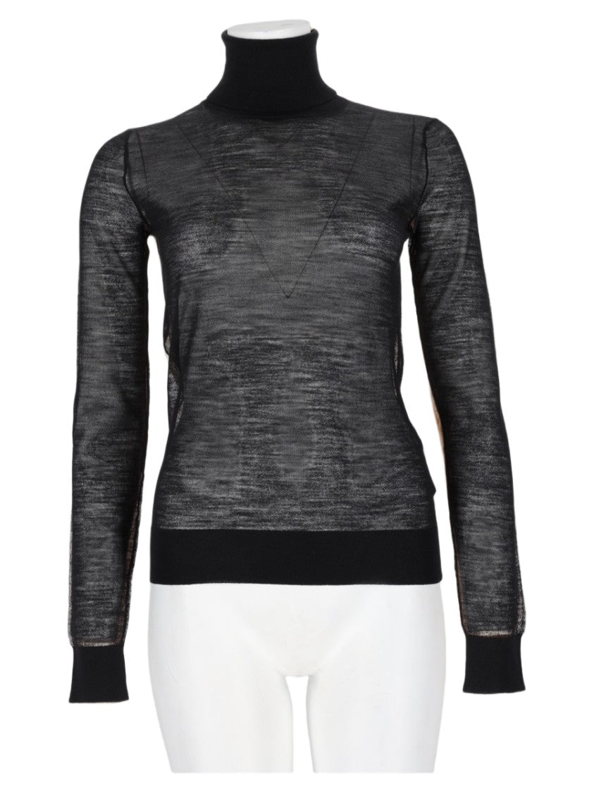 Mm6 By Maison Margiela Lightweight Semi-Sheer Pullover With High Turtleneck And Textured Pattern