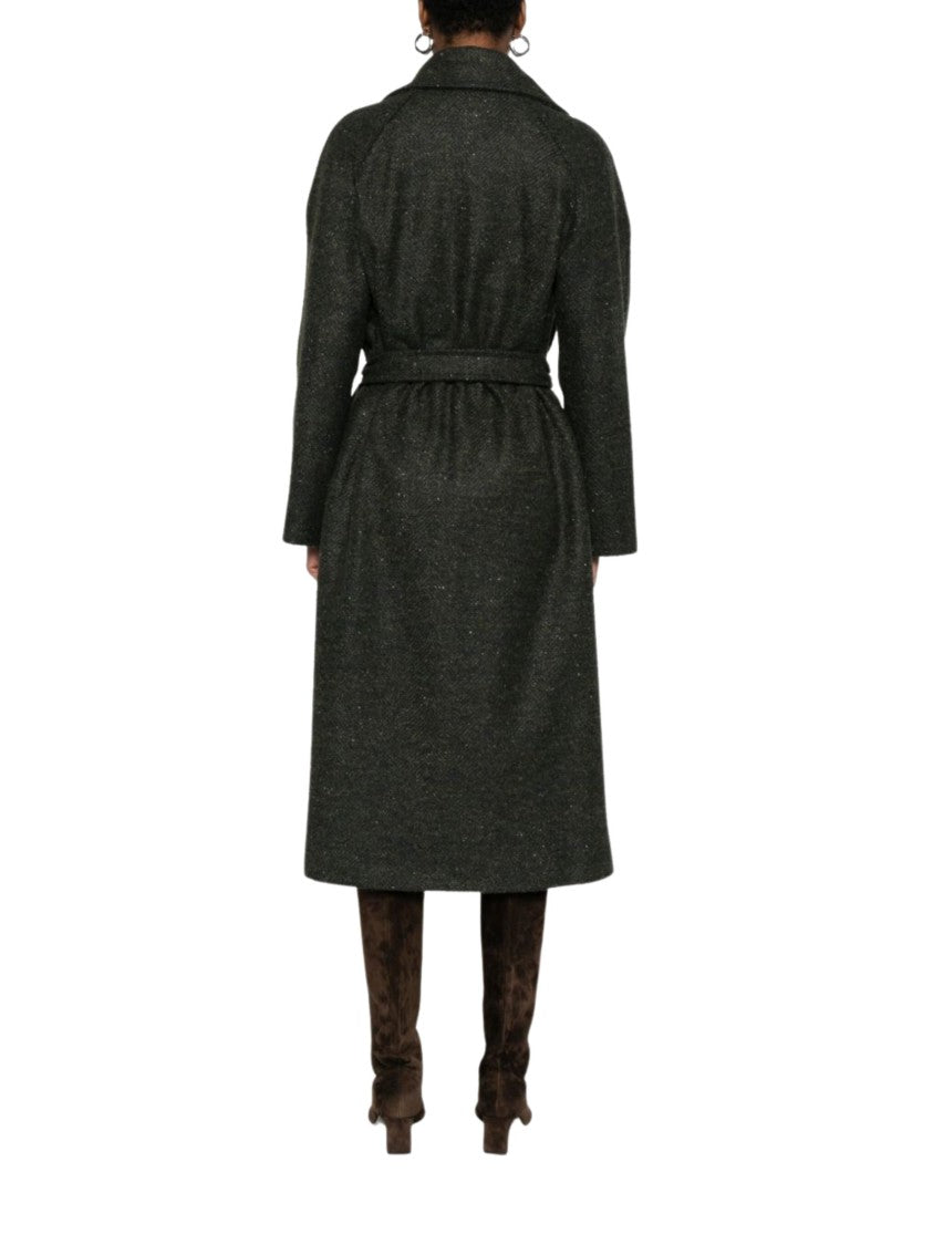 Diega Straight Silhouette Long Coat With Tie Belt And Side Pockets