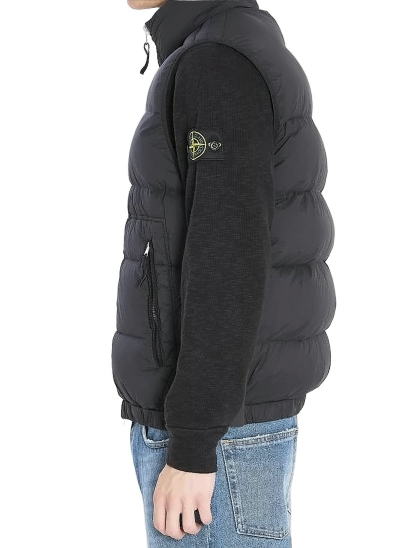 Stone Island High-Collar Black Padded Vest With Zippered Pockets