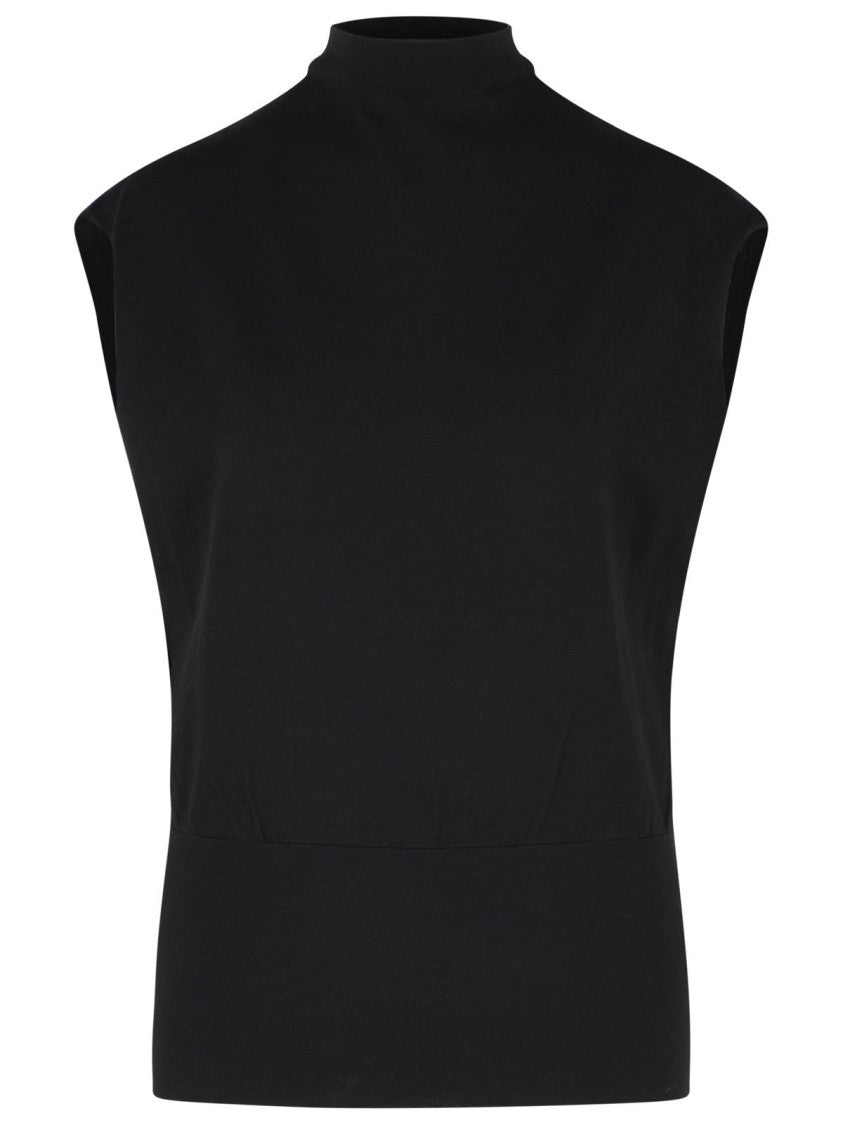 Simkhai Sleeveless Black Viscose Blend Top With Raised Neckline