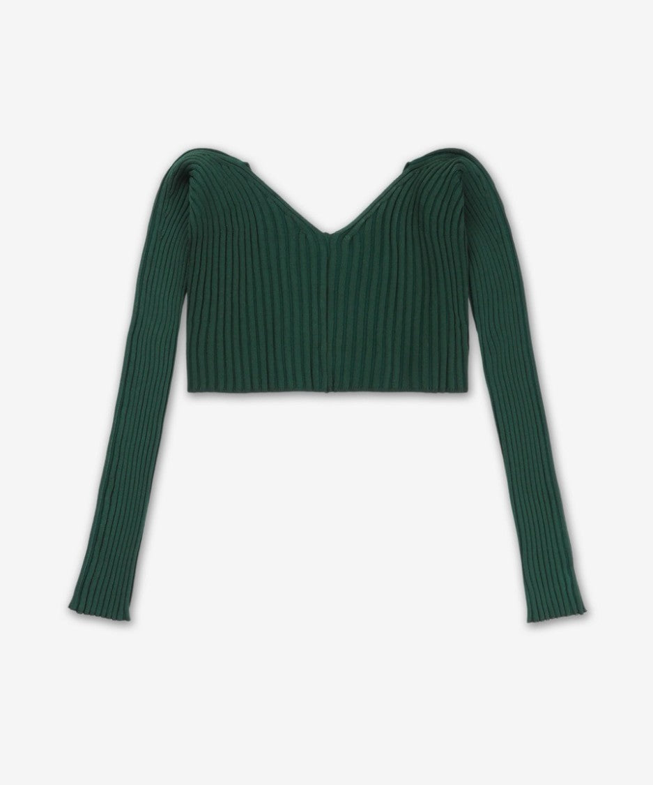 Jacquemus Ribbed Knit Cropped Cardigan With Deep Neckline
