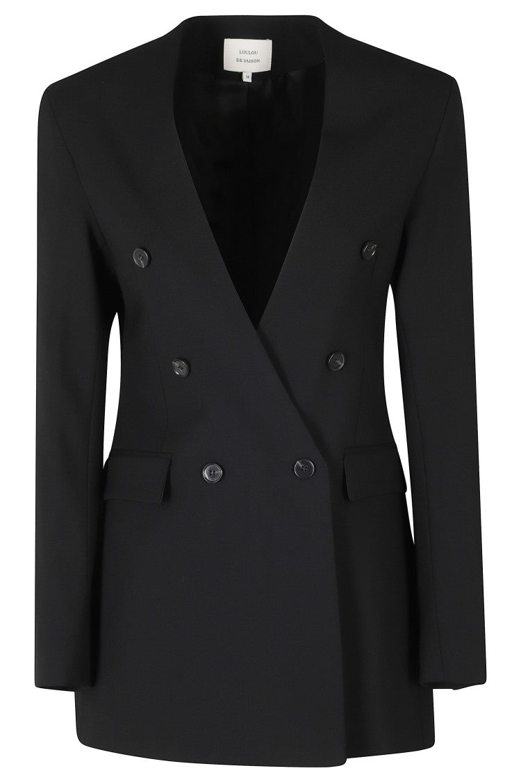 Loulou De Saison Black Collarless Double-Breasted Blazer