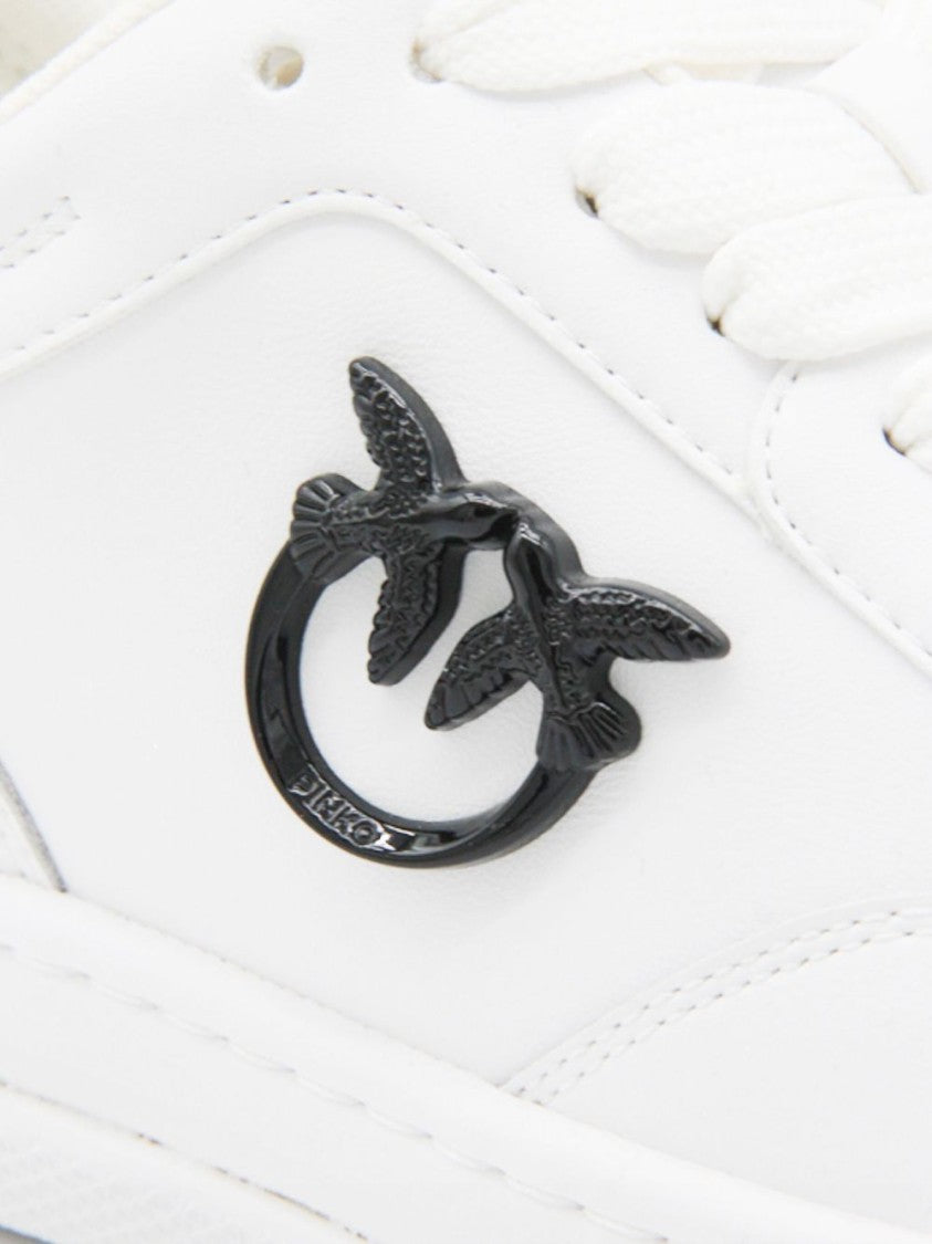 Pinko White Leather Sneakers With Black Emblem