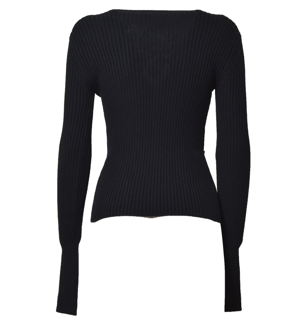 Giuseppe Di Morabito Black Wool Ribbed Knit Top With Rhinestones