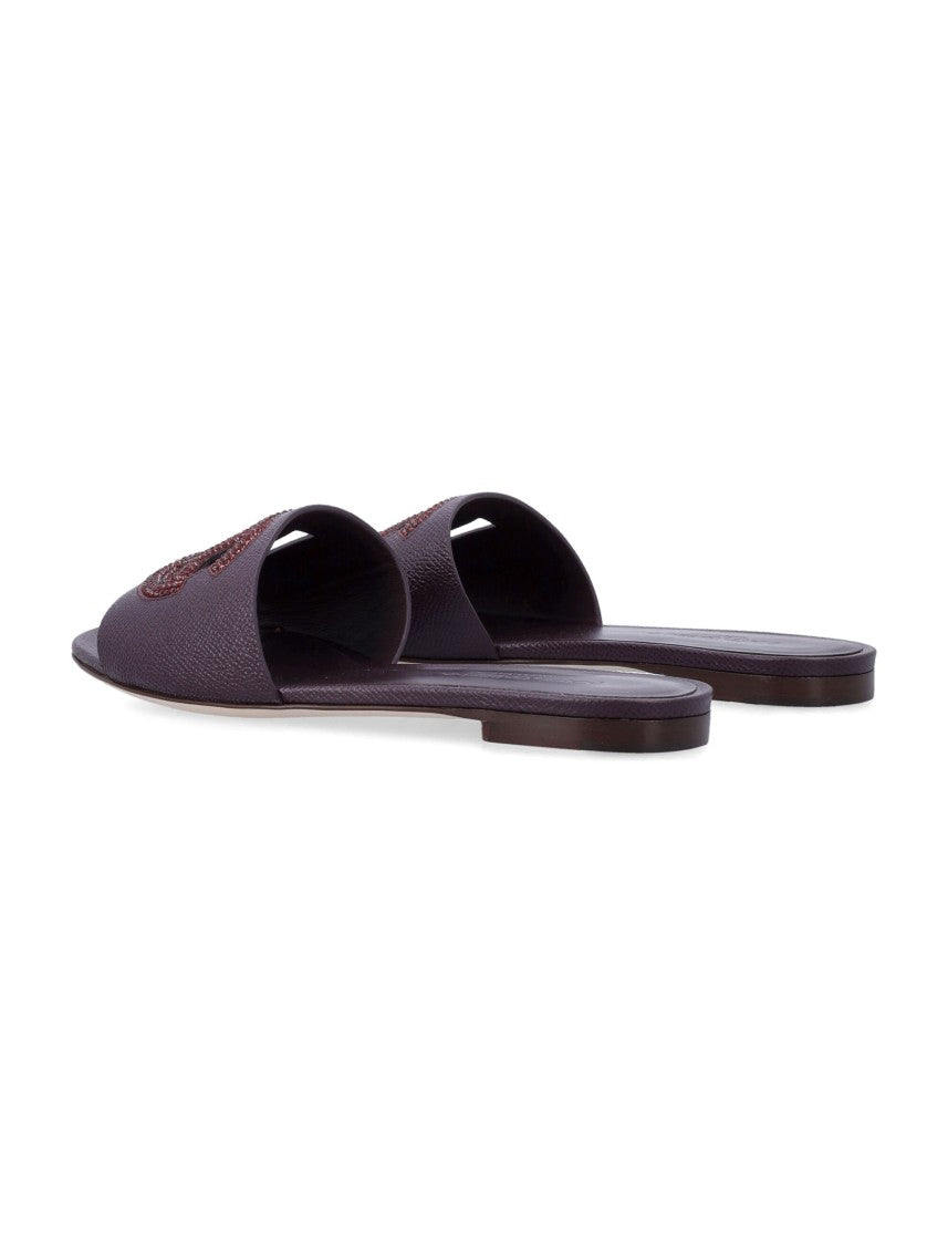 Dolce & Gabbana Dauphine Calf Leather Crystal Slides