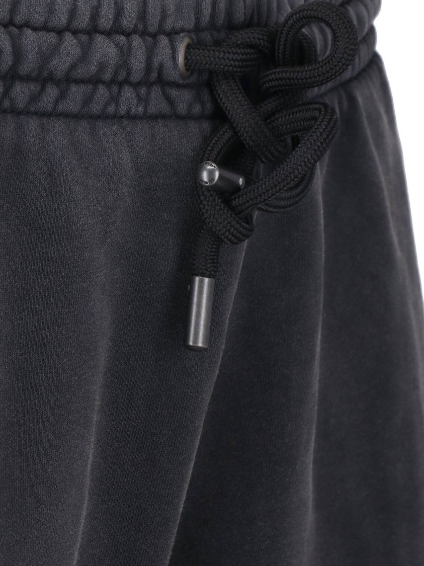 Off-White Black Ruched Elastic Waist Cotton Wide-Leg Sweatpants