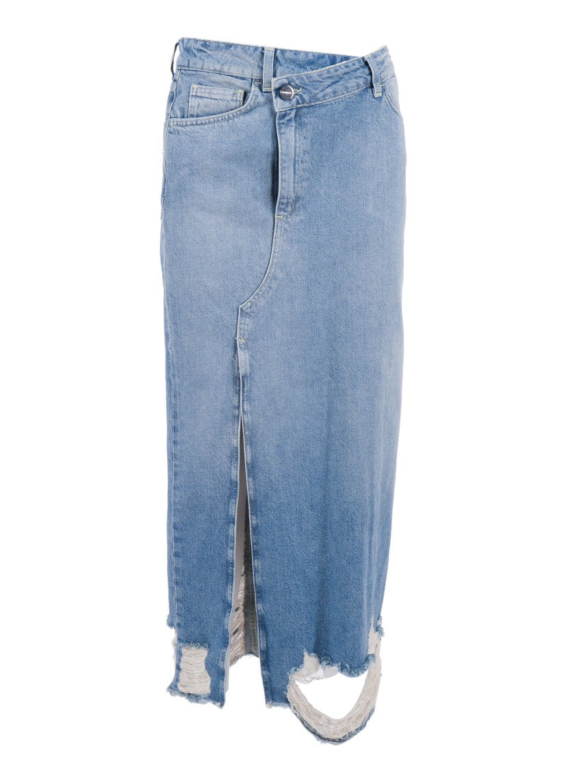 Dondup Distressed Hem Denim Midi Skirt