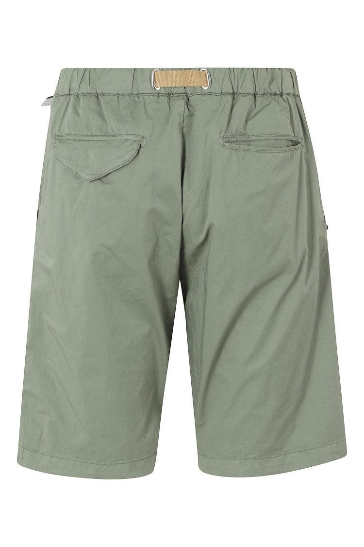 White Sand Green Drawstring Elastic Waistband Cotton Denim Shorts