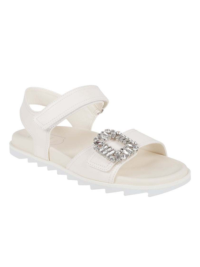 Roger Vivier Minimalist Lambskin Sandals With Crystal Embellishment