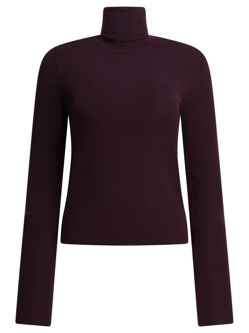 R2w Fitted High Turtleneck Knitwear In Bordeaux
