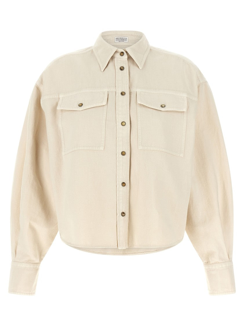 Brunello Cucinelli Linen Cotton Pointed Collar Shirt