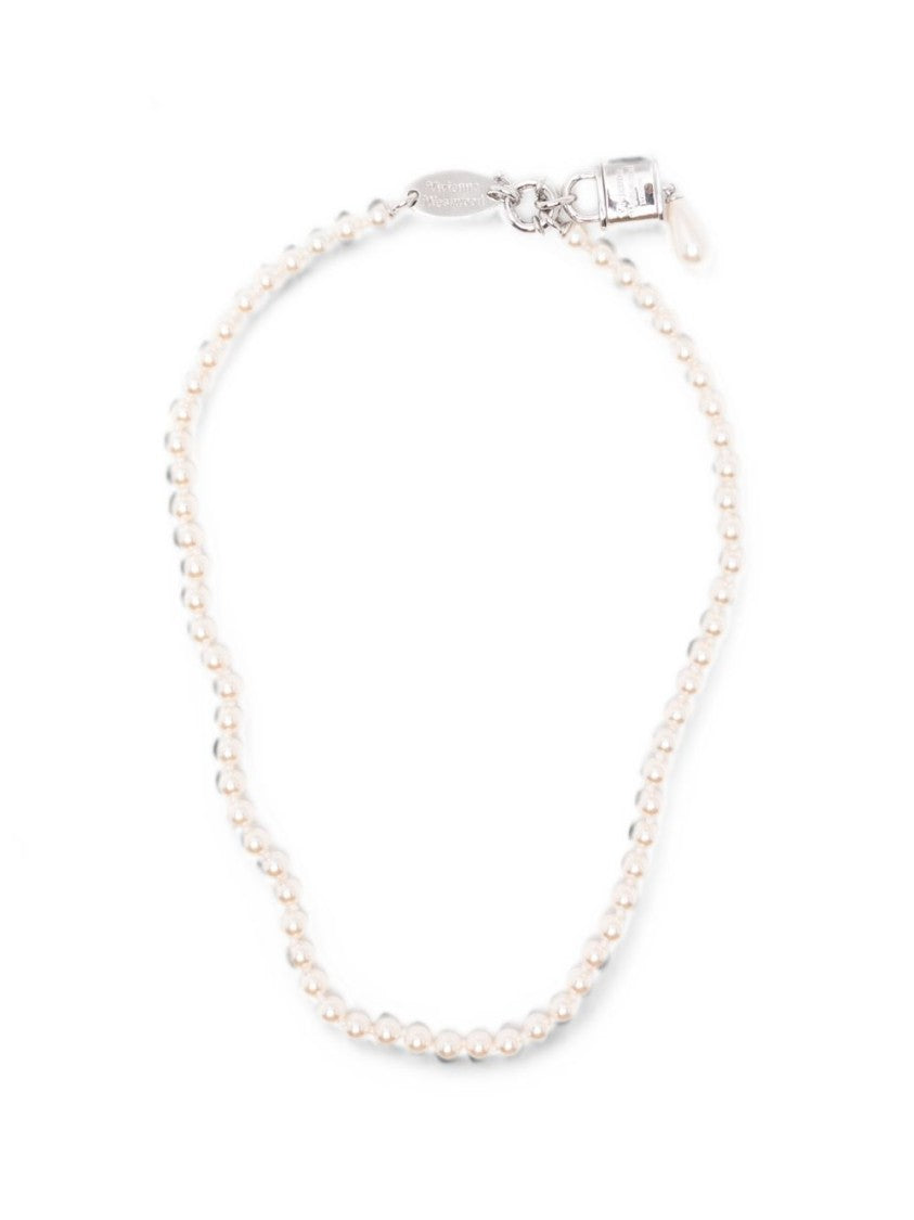Vivienne Westwood Silver Pearl Padlock Teardrop Pendant Necklace