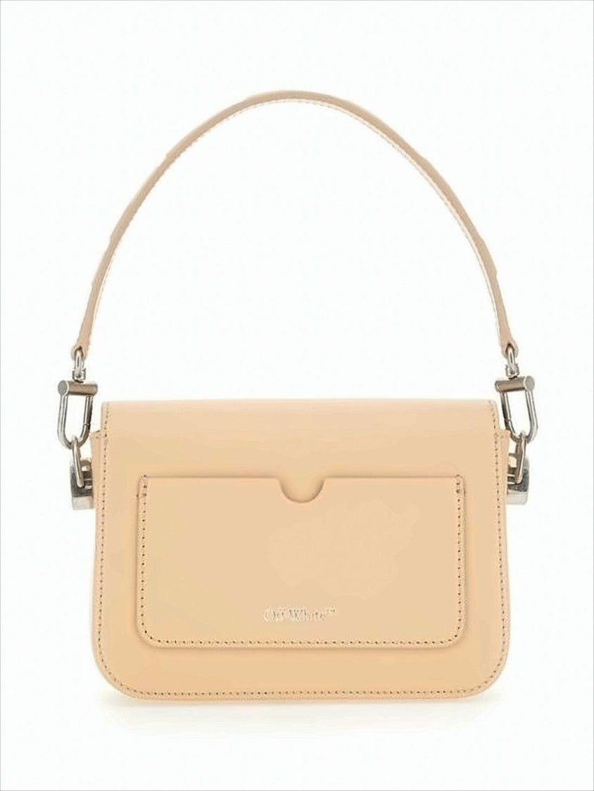 Off-White Rectangular Light Beige Shoulder Bag With Silver-Tone Closure