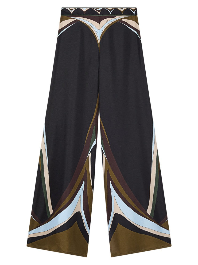 Emilio Pucci Silk Palazzo Pants With Fari Print And Flared Cut
