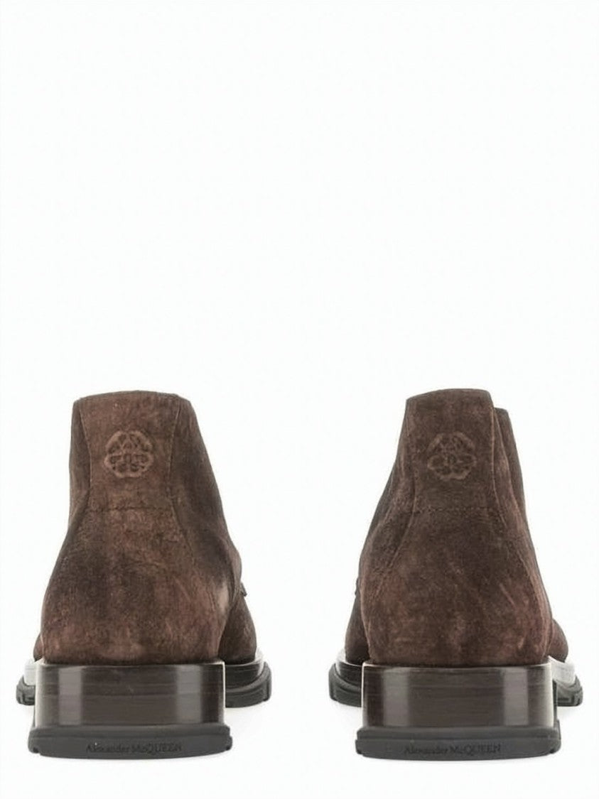 Alexander Mcqueen Ankle-High Suede Leather Boots With Textured Rubber Sole