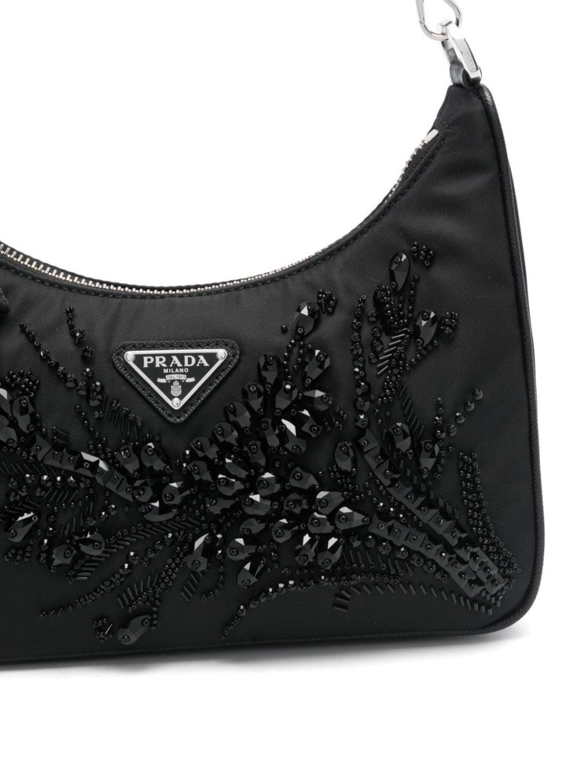 Prada Black Beaded Floral Embellished Bag