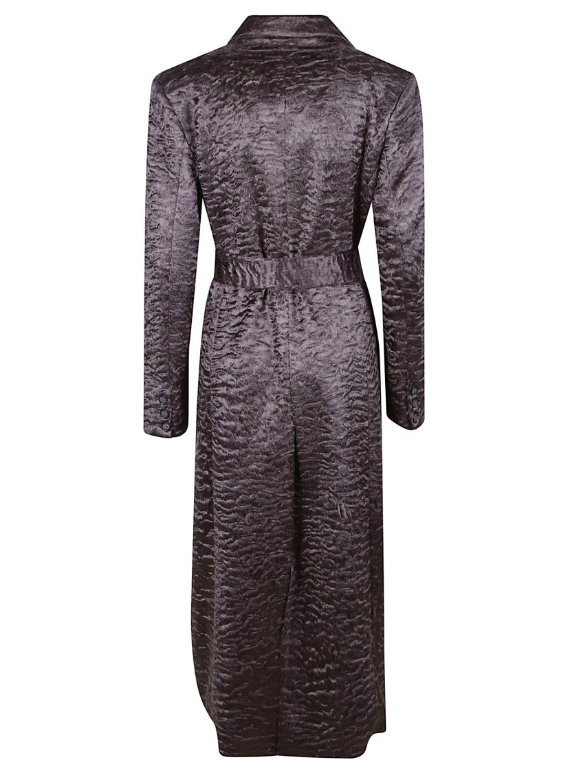 Valentini 1972 Textured Ecofur Long Coat With Self-Tie Belt