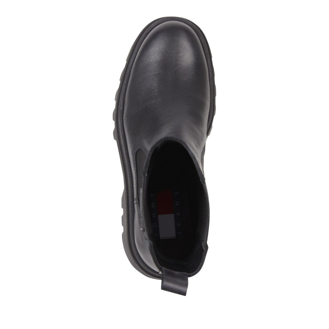 Tommy Jeans Black Smooth Leather Chunky Sole Chelsea Boots