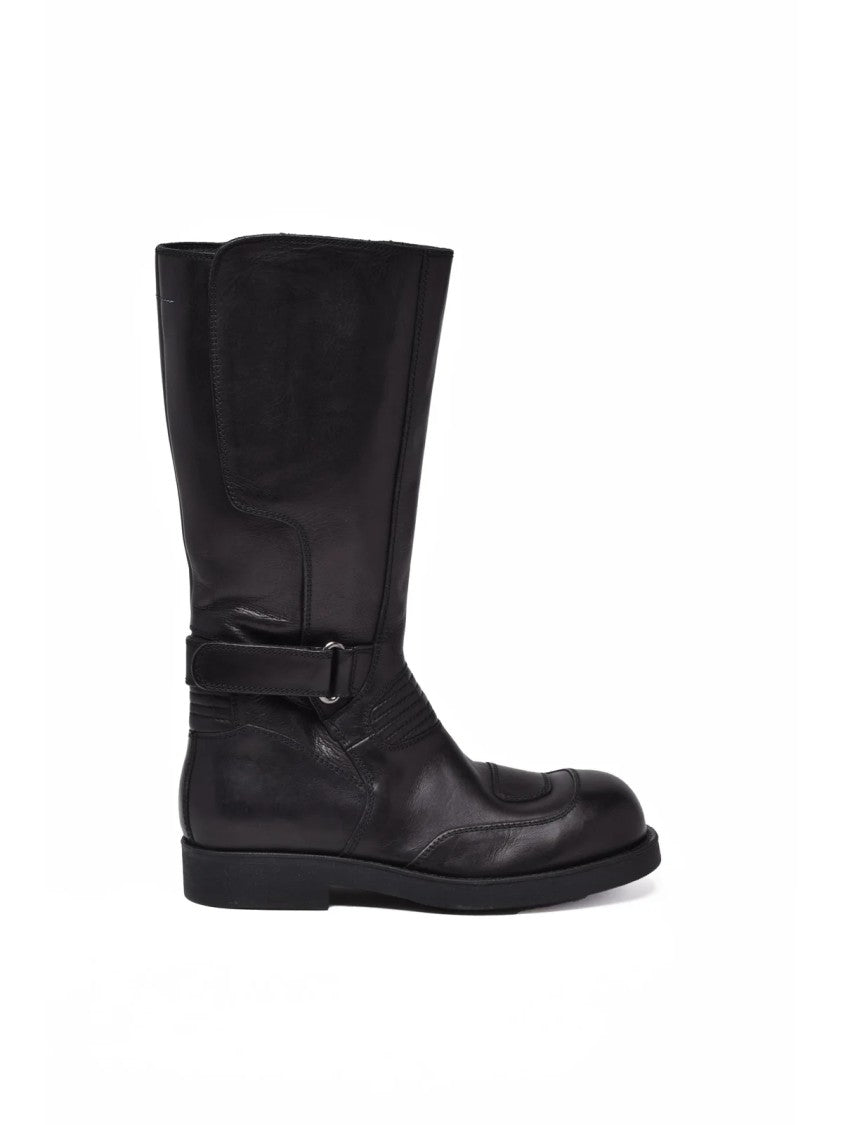 Mm6 By Maison Margiela Black Leather Zip Biker Boots