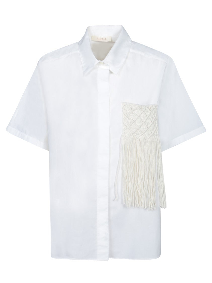 Incotex Textured White Shirt With Fringe Detailed Pocket