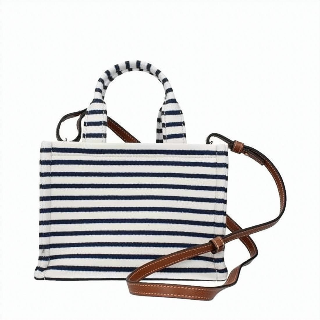 Celine Structured Navy And White Striped Celine Tote Bag With Detachable Leather Strap