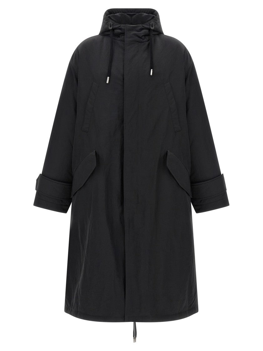 Ami Padded Long Parka With Adjustable Hood And Drawstring Details
