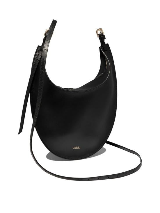 A.P.C. Crescent-Shaped Cowhide Leather Tote Bag With Zippered Closure