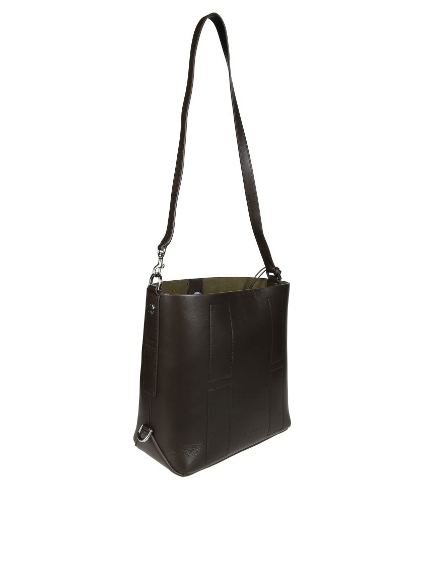 Hogan Rectangular Dark Brown Leather Shoulder Bag With Tab Closure