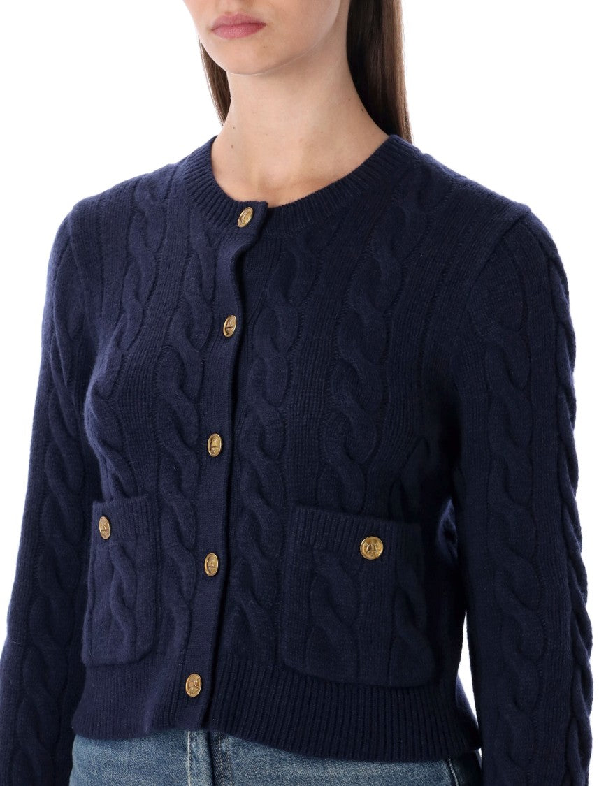 Polo Ralph Lauren Short Cable Knit Cardigan With Iconic Gold Buttons