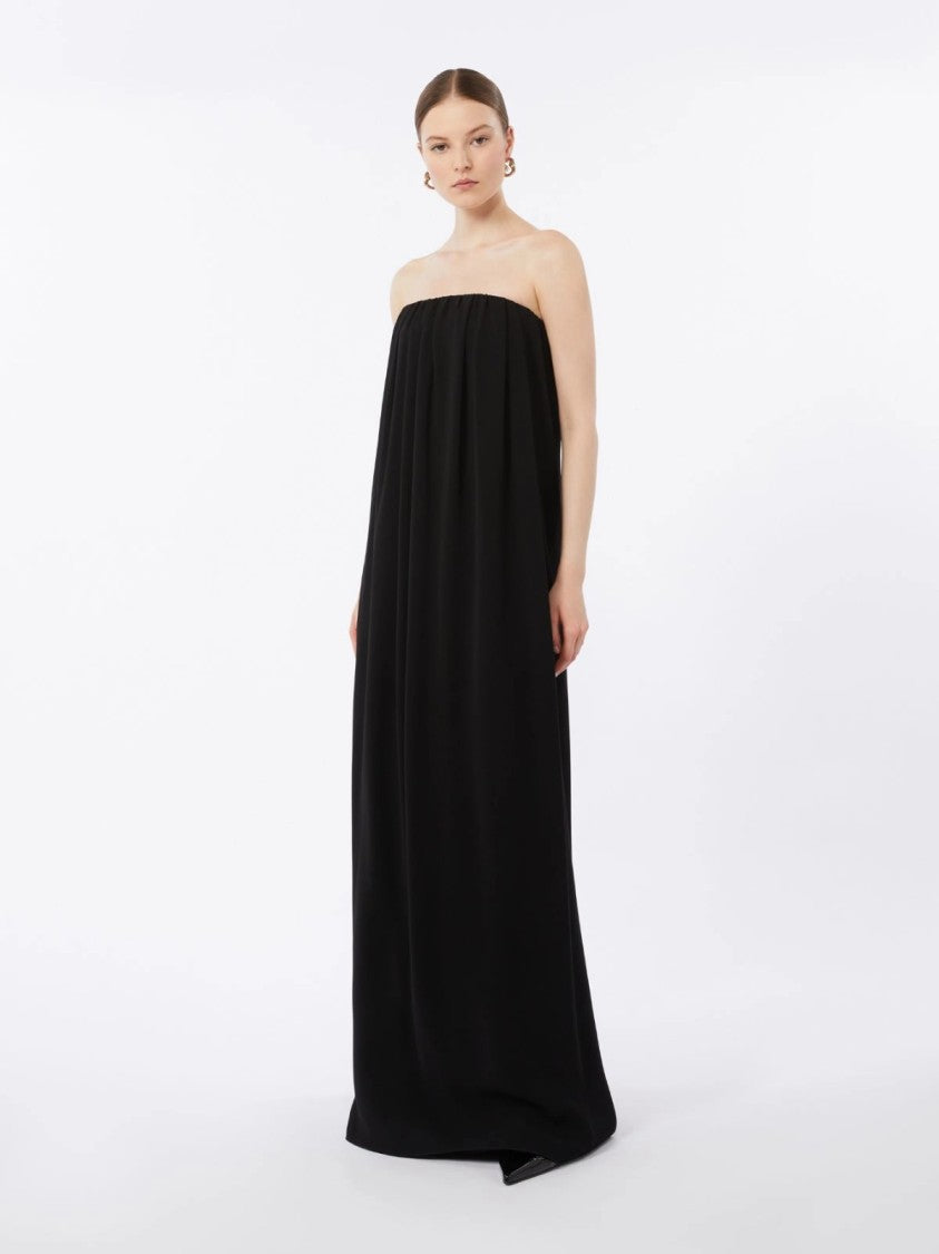 Max Mara Strapless Black Maxi Dress With Gathered Neckline
