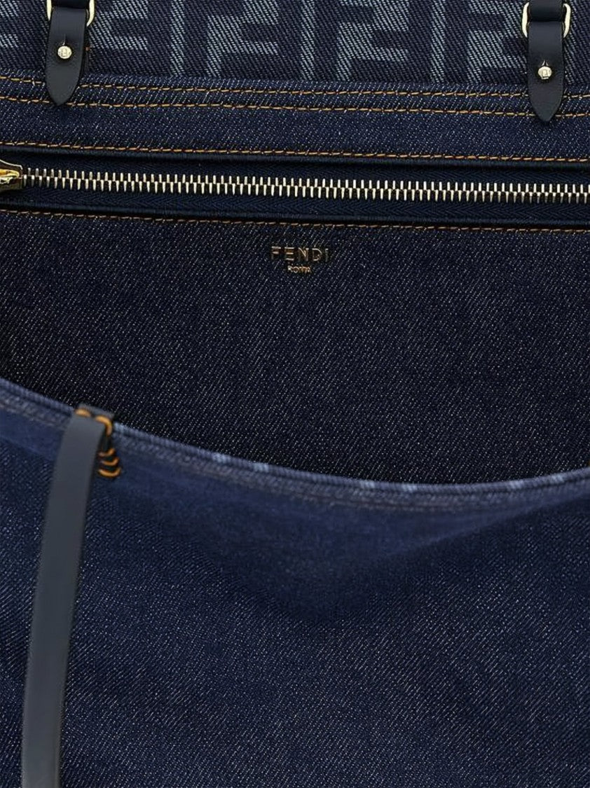 Fendi Monogram-Pattern Calf Leather Fabric Tote Bag