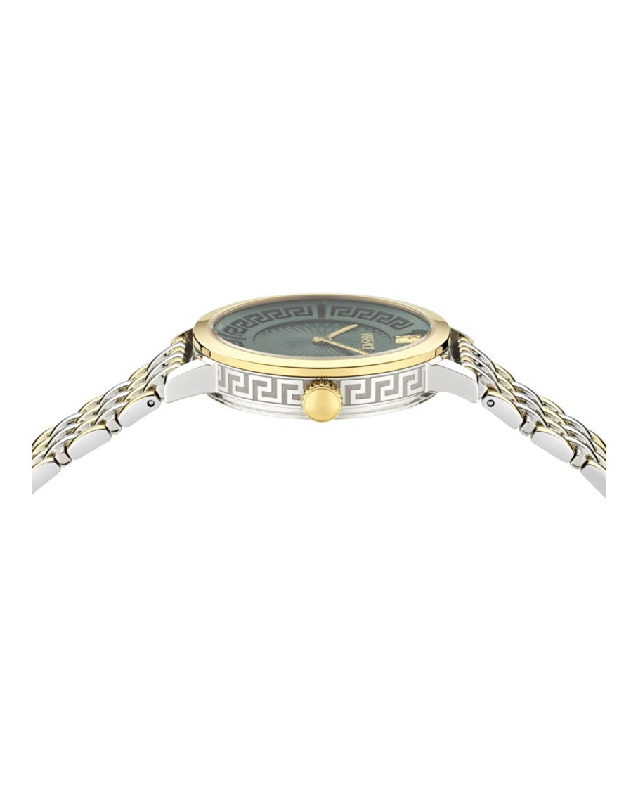 Versace Greca Fortuna Bracelet Watch With Green Guilloche Dial And Gold-Tone Accents