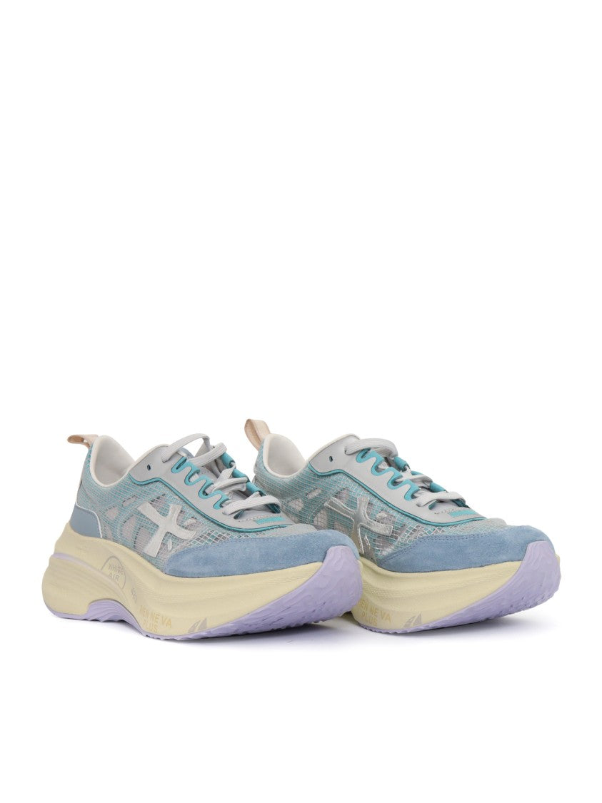 Premiata Light Blue Mesh And Leather Sneakers