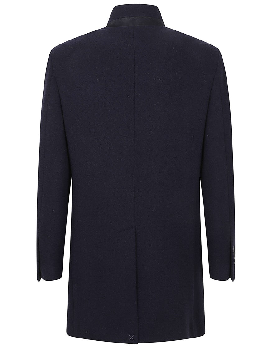 Fay Double Wool Blend Coat With Iconic Hook Closure And Flap Pockets