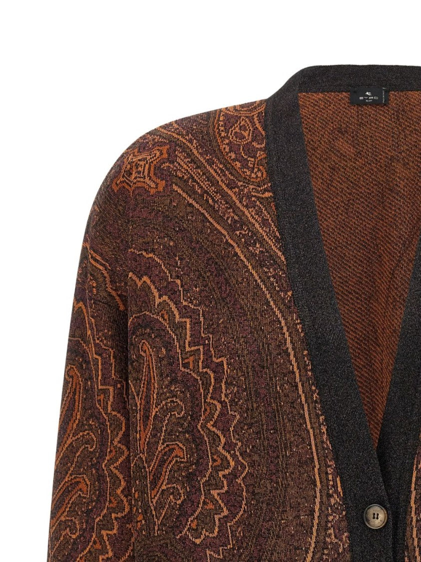 Etro Paisley Jacquard Contrast Trim Cardigan